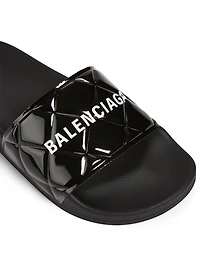 Quilted Patent Logo Slide Sandals