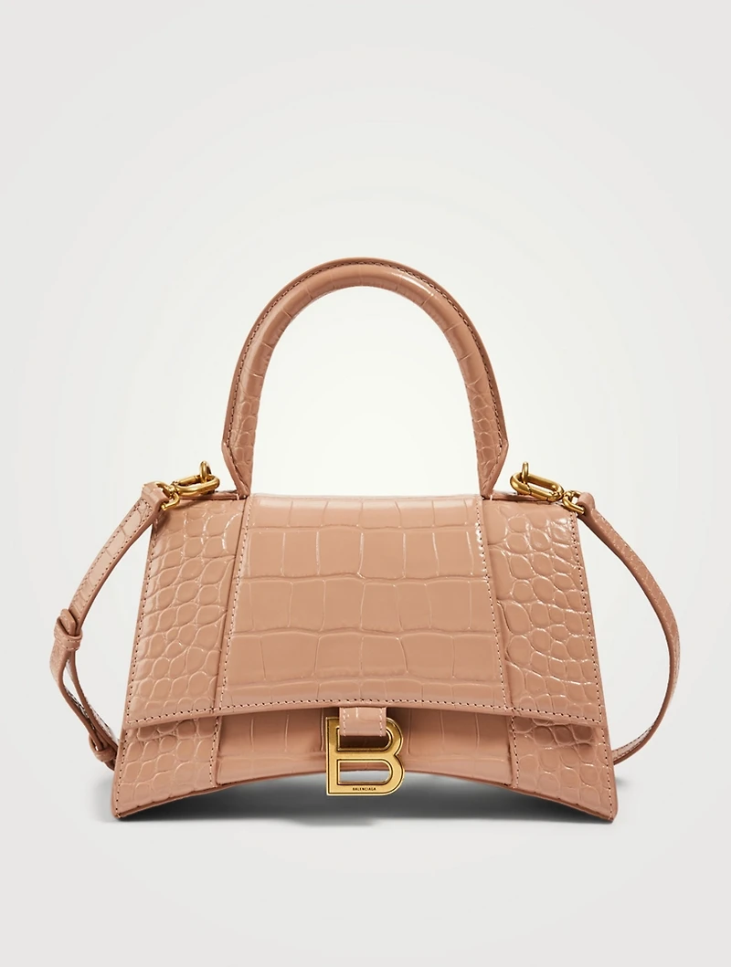 Hourglass Croc-Embossed Leather Bag