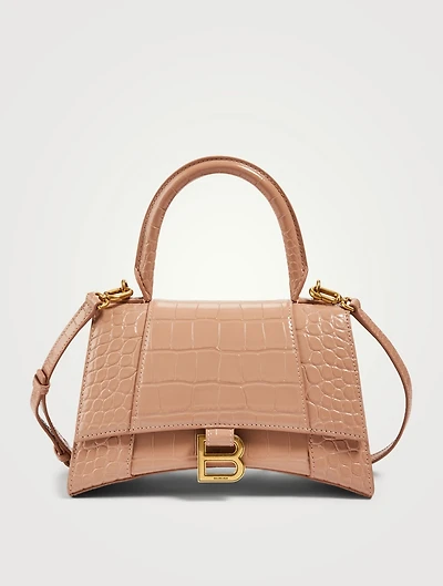 Hourglass Croc-Embossed Leather Bag
