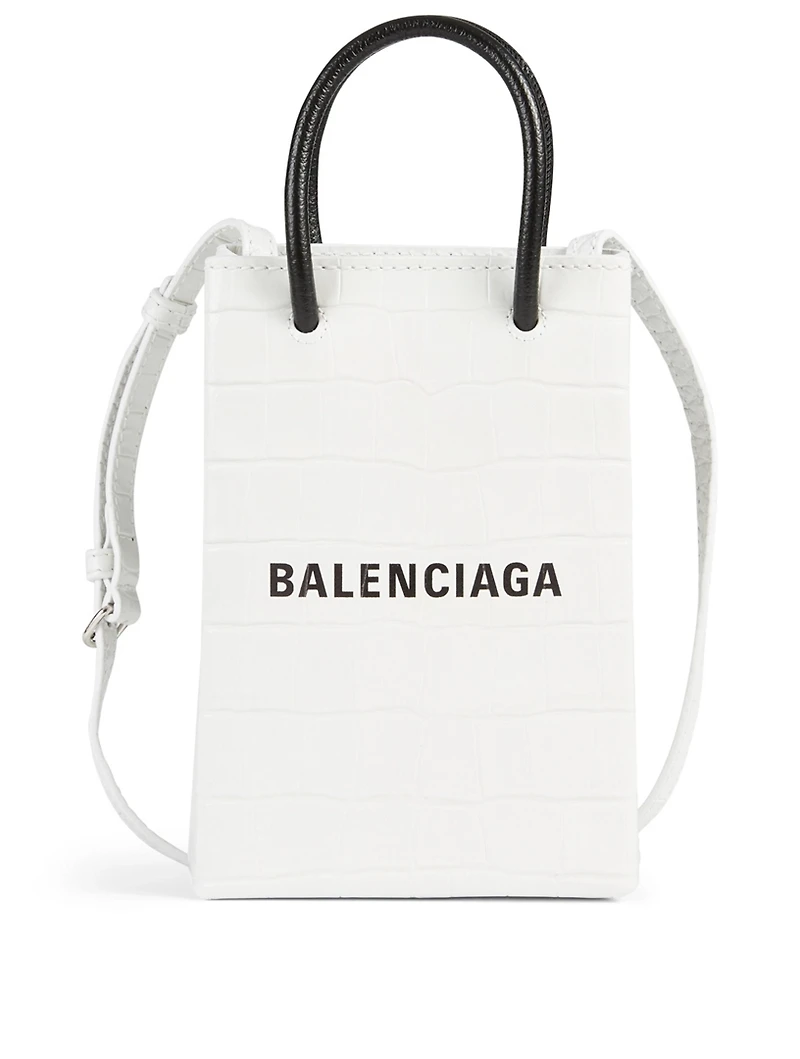 Shopping Croc-Embossed Leather Phone Holder Bag