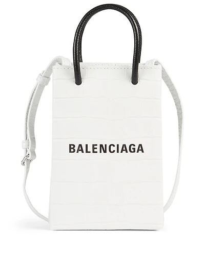 Shopping Croc-Embossed Leather Phone Holder Bag