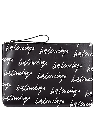 Leather Pouch Bag In Scribble Logo Print