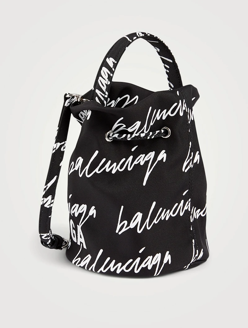 XS Wheel Drawstring Bucket Bag In Scribble Logo Print