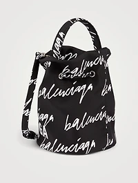XS Wheel Drawstring Bucket Bag In Scribble Logo Print