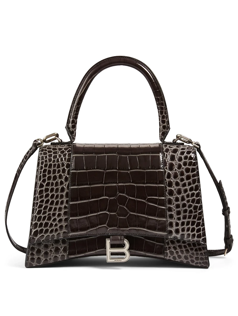 Medium Hourglass Croc-Embossed Leather Bag