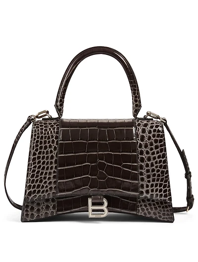 Medium Hourglass Croc-Embossed Leather Bag