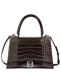 Medium Hourglass Croc-Embossed Leather Bag
