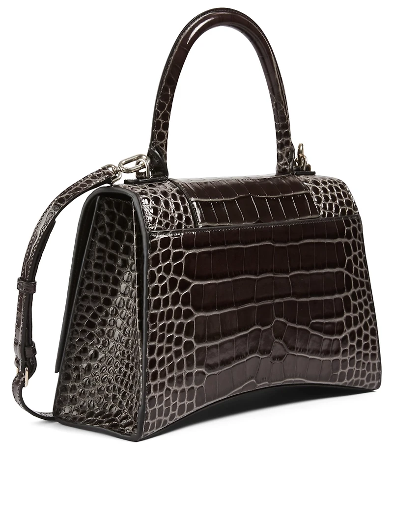 Medium Hourglass Croc-Embossed Leather Bag