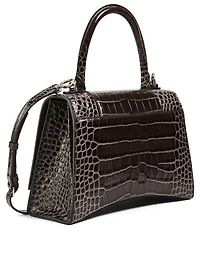 Medium Hourglass Croc-Embossed Leather Bag