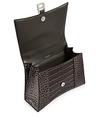 Medium Hourglass Croc-Embossed Leather Bag