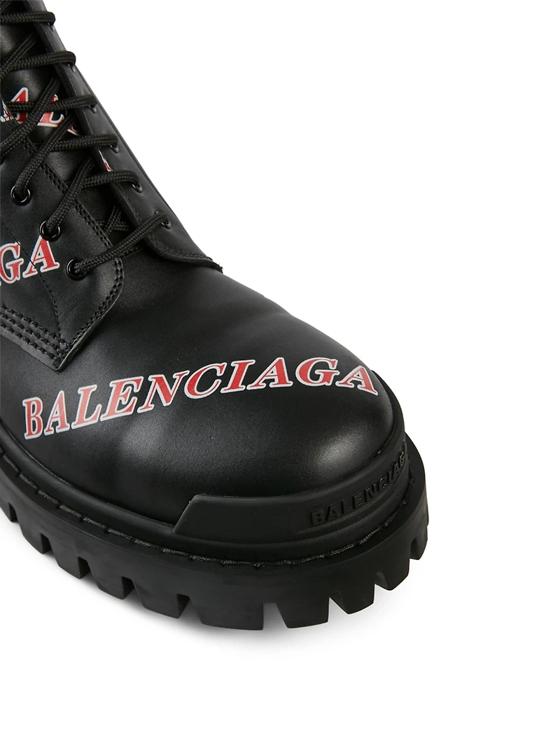 Strike Leather Lace-Up Ankle Boots Allover Logo Print