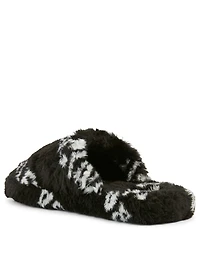 Home.2 Faux Fur Flat Mules Allover Logo Print