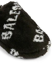 Home.2 Faux Fur Flat Mules Allover Logo Print