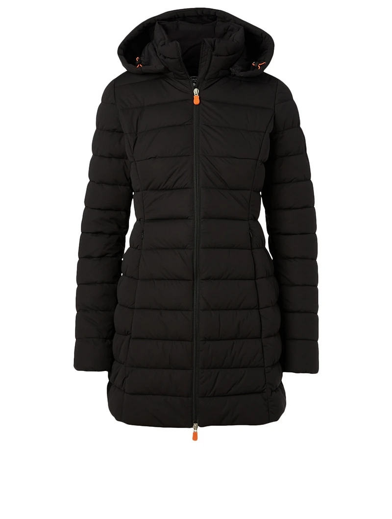 Seal Quilted Midi Coat With Detachable Hood