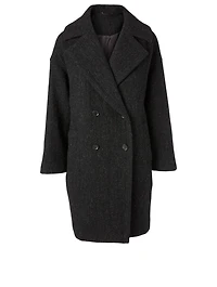 Wool Tweed Double-Breasted Coat With Oversized Lapel