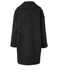 Wool Tweed Double-Breasted Coat With Oversized Lapel