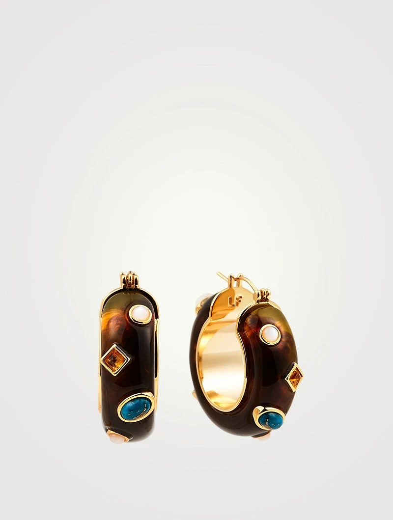 La Bomba Hoop Earrings With Turquoise, Citrine And Mother-Of-Pearl