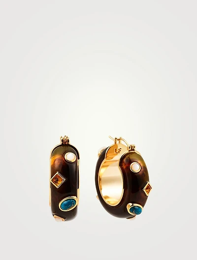 La Bomba Hoop Earrings With Turquoise, Citrine And Mother-Of-Pearl