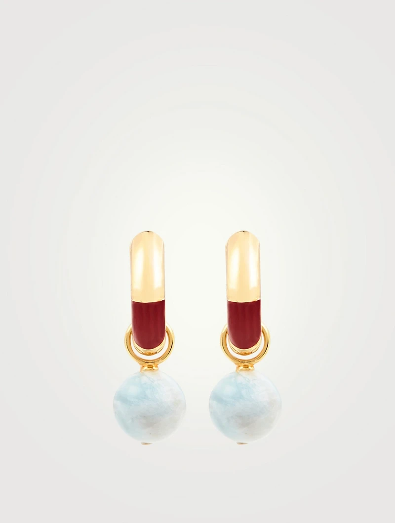 Life Saver Cranberry Hoop Earrings With Aquamarine