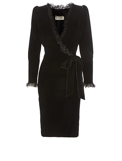 Velvet Ruffled Wrap Dress