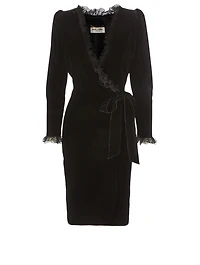 Velvet Ruffled Wrap Dress