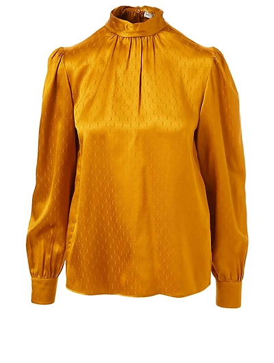 Silk Jacquard Lavallière-Neck Blouse Monogram Print