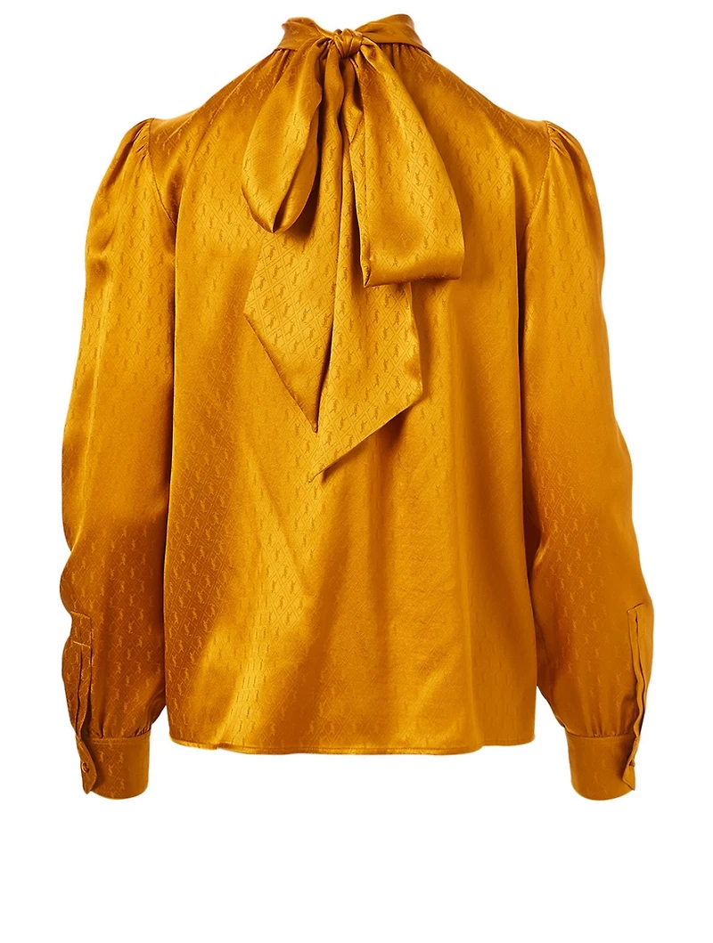 Silk Jacquard Lavallière-Neck Blouse Monogram Print