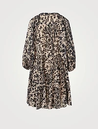 Viola Cotton Puff-Sleeve Mini Dress In Bird Print
