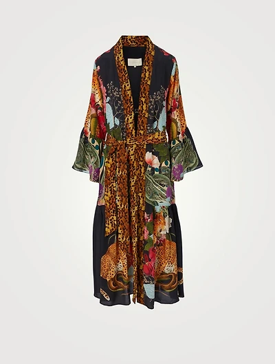 Nico Silk Long Robe Animal Print