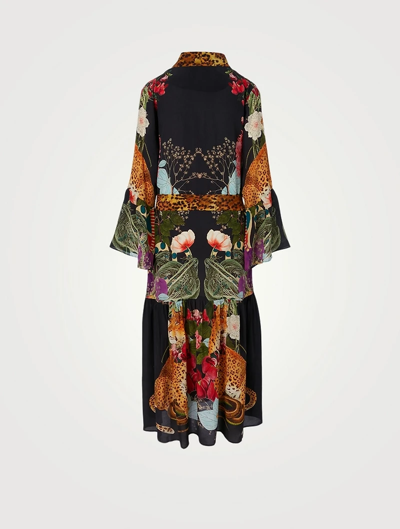 Nico Silk Long Robe Animal Print