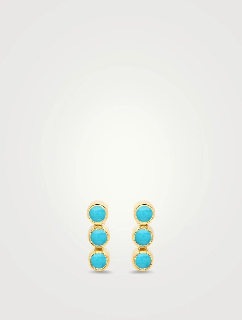 Mini 18K Gold Three Bezel Stud Earrings With Turquoise