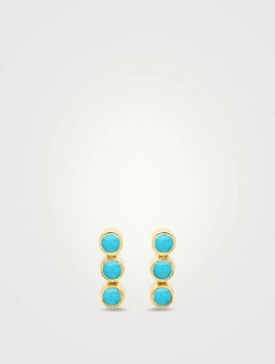 Mini 18K Gold Three Bezel Stud Earrings With Turquoise