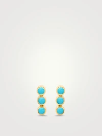 Mini 18K Gold Three Bezel Stud Earrings With Turquoise