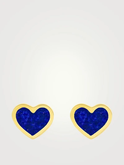 18K Gold Lapis Inlay Heart Stud Earrings