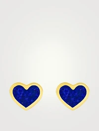 18K Gold Lapis Inlay Heart Stud Earrings