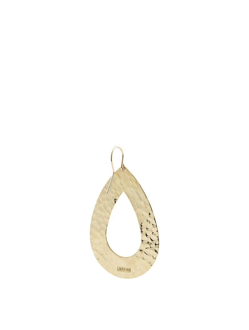 Large Hammered 18K Gold Open Teardrop Earrings