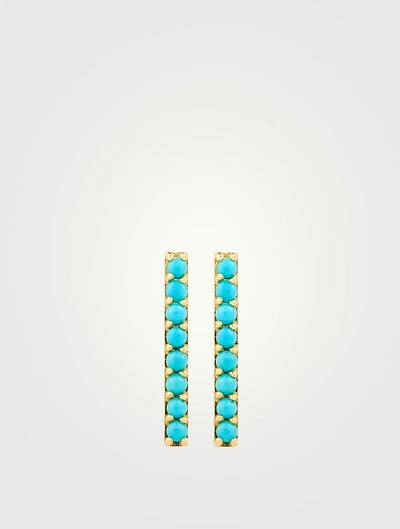 18K Gold Long Bar Stud Earrings With Turquoise