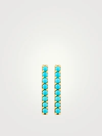 18K Gold Long Bar Stud Earrings With Turquoise