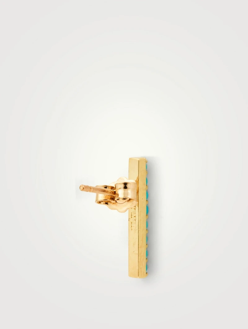 18K Gold Long Bar Stud Earrings With Turquoise