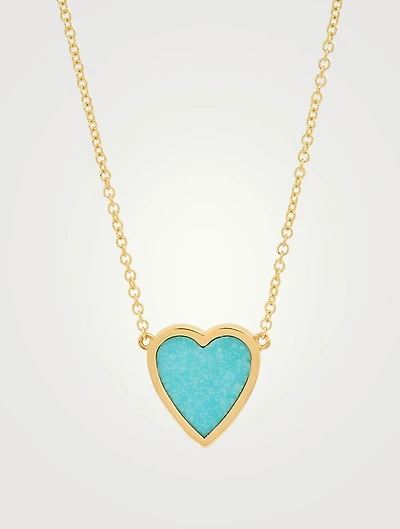 Mini 18K Gold Turquoise Inlay Heart Necklace
