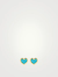 18K Gold Turquoise Inlay Heart Stud Earrings