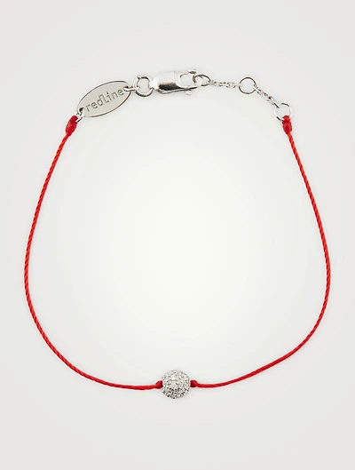 Pompon 18K White Gold String Bracelet With Diamonds