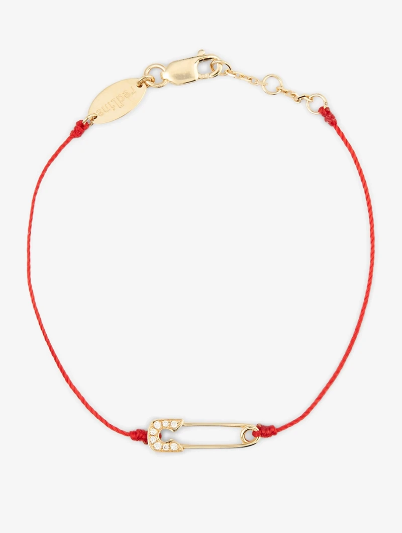 Ange 18K Gold Safety Pin String Bracelet With Diamonds
