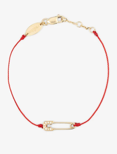 Ange 18K Gold Safety Pin String Bracelet With Diamonds