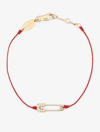 Ange 18K Gold Safety Pin String Bracelet With Diamonds