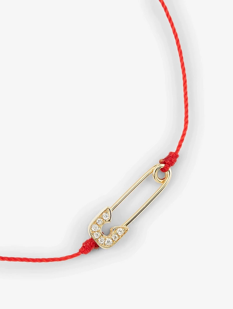 Ange 18K Gold Safety Pin String Bracelet With Diamonds