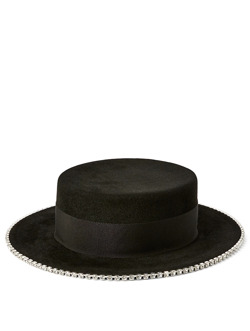 Felt Canotier Hat With Crystals