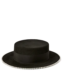 Felt Canotier Hat With Crystals