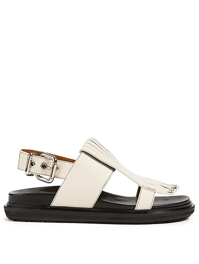 Fringe Leather Slingback Sandals