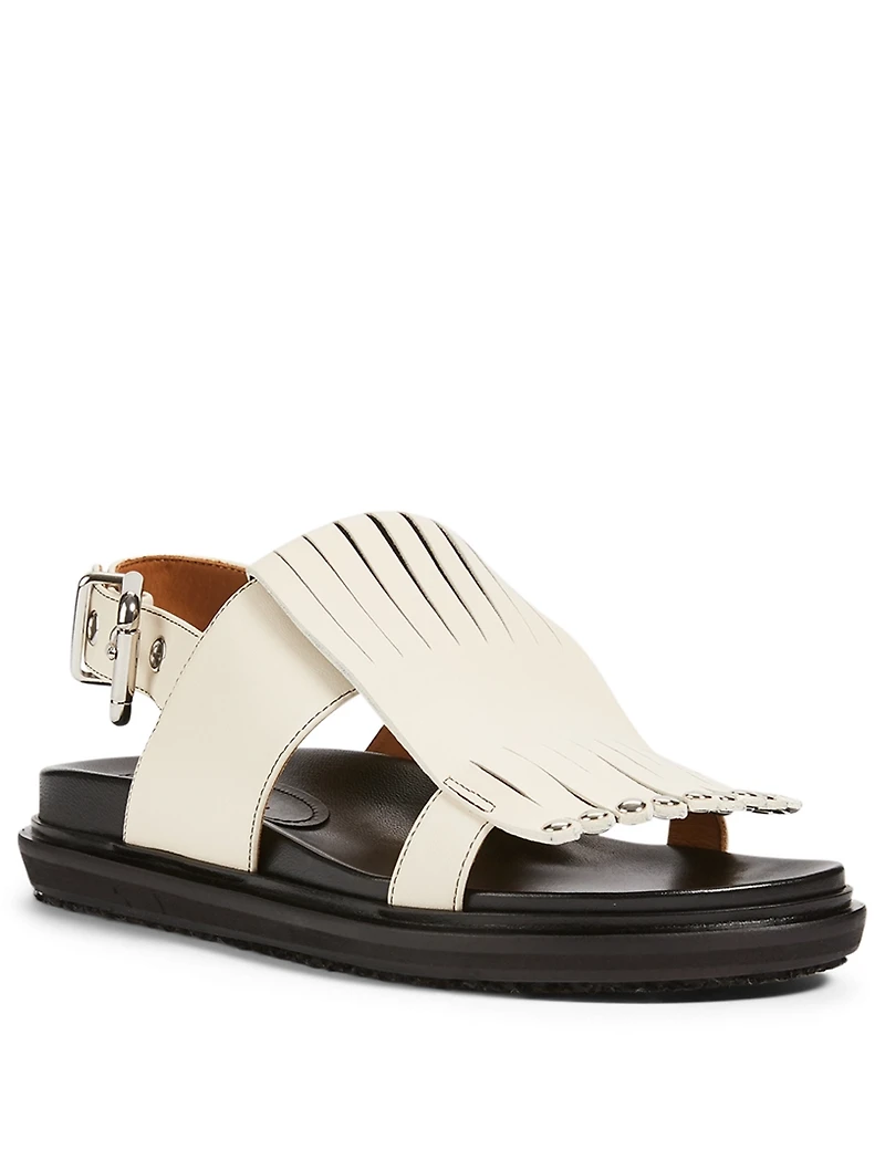 Fringe Leather Slingback Sandals